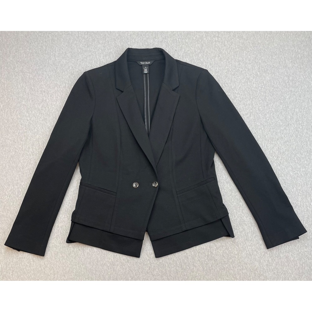 White House Black Market Blazer Womens 12 Black Stretch 2-Button Double Breast